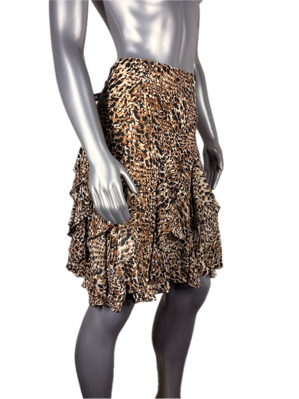 Lauren Ralph Lauren | Black Brown Georgette Skirt Leopard Ruffle Midi - Picture 4 of 14
